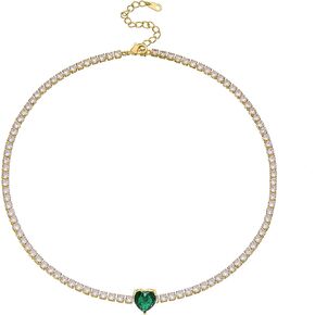 Tennis Emerald Necklaces for Women White Gold Plated vss Cubic Zirconia Diamond Tennis Chain Choker Necklace Silver Bling CZ Necklace