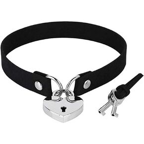 Dainty Punk Velvet Leather Choker with Silver Heart Lock Key Charms Choker Necklace Gothic Rock Adjustable Collar Simulated Leather PU Choker for Women Girl Cosplay Jewelry
