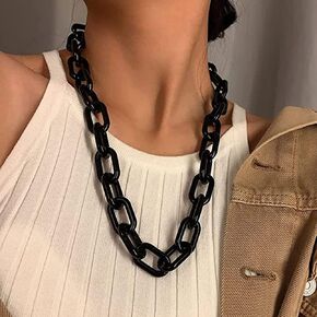 Kenfery Punk Colorful Acrylic Cuban Link Chain Necklace Chunky Curb Chain Choker Necklace Boho E Girls Jewelry Cross Oval Chain Accessories for Women Teens Girls (White)