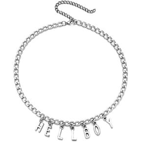 angwang Necklace,Punk Style Silver Letter Hellboy Pendant Necklace Women Trendy Party Choker Fashion Jewelry Unisex Silver