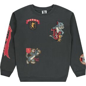 Mens Tom & Jerry Crewneck Sweatshirt - Classic Hanna-Barbera Embroidered Sweatshirt - Vintage Cartoon Long Sleeve Sweatshirt
