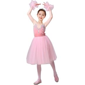 Girls Ballet Leotards with Skirt Classic Short Sleeve Velvet Dance Gymnastic Ballerina Outfit Dress for 4-12 Years