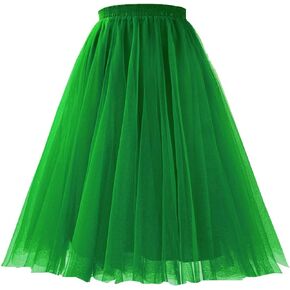 Women's Knee Length Tulle Skirts Layered Prom Party Midi Tutu Skirt