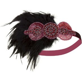 Vijiv Vintage Black Silver Headpiece Flapper Headband 1920s