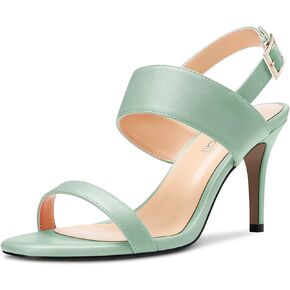 Women Mid Heel Peep Open Round Toe Sandals Ankle Strap Two-Piece Buckle Prom Party Basic Classic 3.2 Inches Heels