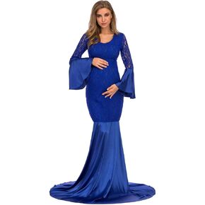 فستان ZIUMUDY للحوامل من الدانتيل بأكمام طويلة طويل الأكمام لحورية البحر للتصوير الفوتوغرافي لحفلة استقبال المولود الجديد in Kuwait