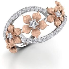 ASFKIPMF 3D Floral Ring 925 Silver Floral Ring Two Tone Rose Gold Flower Jewelry CZ Simulated Diamond Ring Rose Gold Ring Rose Flower Ring Love Bands Promise Ring for Women Teen Girl for Women