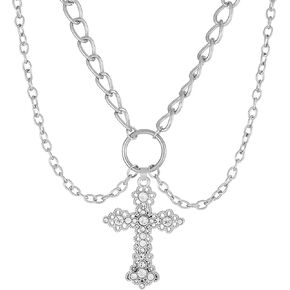 الصليب قلادة غير النظامية Y2k كبير الصليب تألق الماس الشرير تنوعا متعدد الطبقات سترة قلادة المرأة مجوهرات هدية in Kuwait