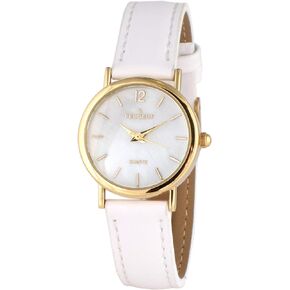 Peugeot Women Classic Everyday Watch - 14K Plated Round Case with Leather Band