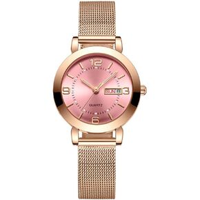 Women's Watch Hands Sapphire Full Rose Gold Stainless Steel Waterproof Quartz Week Date Mesh Belt Watches