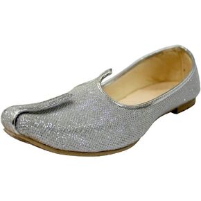 Step n Style Silver Glitter Mens Wedding Shoes for Sherwani Indian Shoes Jutti Mojari for Mens