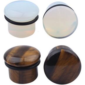 2 Pairs Set Clear Opalite Moonstone Tiger Eye Ear Plugs Expander With O-Ring Body Piercing (Plug gauge=5mm(4G))
