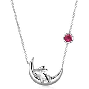 PEIMKO Sterling Silver Cute Bunny on the Moon Necklace for Women, Simulated Moonstone Pendant Necklaces,Birthday Gift for Women Girls