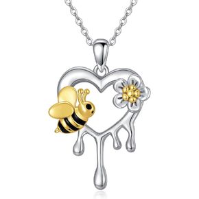 Bee Necklace Sterling Silver Infinity Love Bee Pendant Necklace with Rose Flower Jewelry Gifts for Women Teens