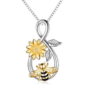 Bee Necklace Sterling Silver Infinity Love Bee Pendant Necklace with Rose Flower Jewelry Gifts for Women Teens in Kuwait