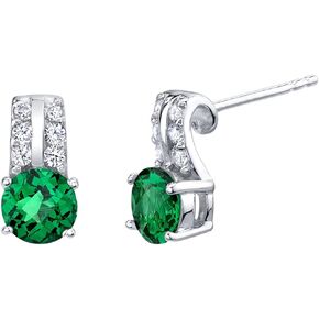 Peora Sterling Silver Arc Solitaire Stud Earrings for Women in Various Gemstones, 6mm Round Shape, Hypoallergenic, Friction Backs