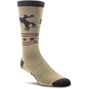 ARIAT Men's Bronc Rider Performance Wool Mid Calf Seamless Toe Arch Support Reinforced Merino Wool Socks
