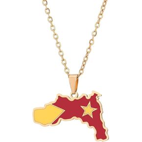 Ethiopian Gold Plated/Stainless Steel Tigray Map Flag Pendant Necklace for Unisex Country Map Jewelry