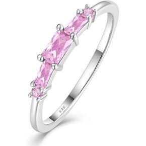 925 Sterling Silver Wedding Band for Women - Personalized 5 Created Birthstones Thin Stacking Rings - Baguette Eternity Engagement Promise Ring for Her Size 5-10
