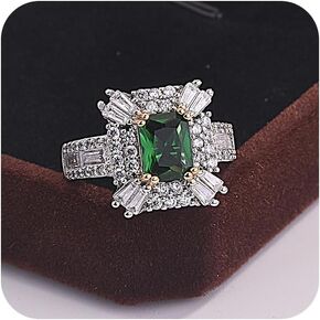 Created Gemstone Statement Ring 18K White Gold Plating Square Gem Green Emerald GreenTopaz Sapphire Cut Cubic Zirconia Wedding Bands for Women