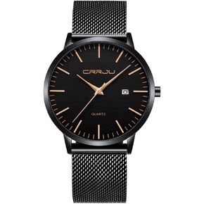 CRRJU Men's Minimalist Casual Luxury Auto Date Watches Fashion Business Japan Movement Quartz Waterproof Wristwatches for Men Stainsteel Steel Band Watch
