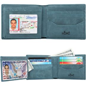 محافظ HIMI للرجال - محفظة جلدية أصلية ثلاثية الطي بتقنية RFID مع نافذتين لبطاقة الهوية in Kuwait
