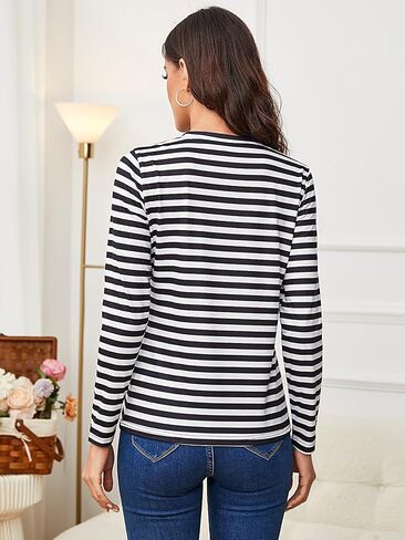 SOLY HUX Women's Striped Long Sleeve Shirts Graphic Print Tees Casual Round Neck T Shirts in Saudi Arabia