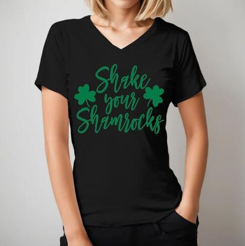 Shake Your Shamrocks T Shirt Women Funny St. Patrick's Day Irish T-Shirt V-Neck Letter Print Shamrock Shirt Tee Tops in Kuwait