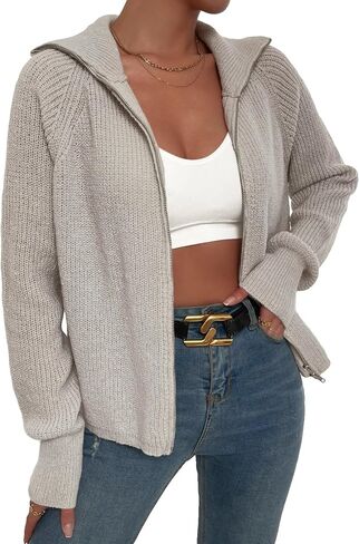 SHENHE Women's Zip Up Collared Sweater Long Raglan Sleeve Casual Cardigan Outerwear in Saudi Arabia