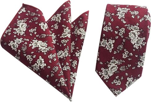 Ctskyte Tie and Pocket Square Set Men's Skinny Necktie Handkerchief Set Cotton Floral Wedding Tie in Kuwait