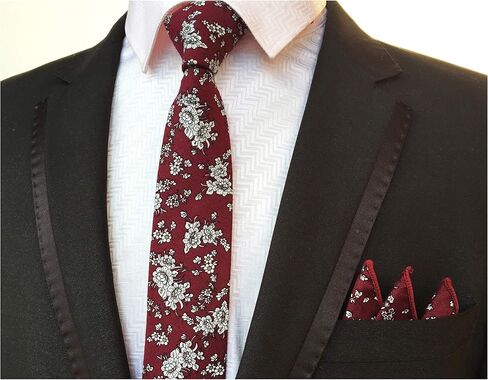 Ctskyte Tie and Pocket Square Set Men's Skinny Necktie Handkerchief Set Cotton Floral Wedding Tie in Kuwait