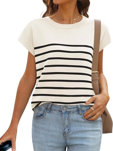 MIROL Women's Cap Sleeve Striped Tops 2024 Batwing Short Sleeve Summer Crewneck Tee Knit Casual Loose Shirts in Saudi Arabia