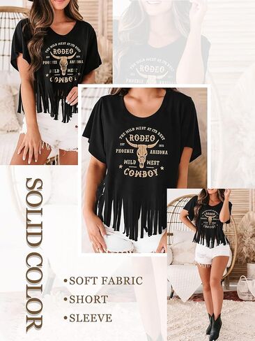 تي شيرتات نسائية برسومات جرافيك قمصان غربية كلاسيكية راعية البقر ذات هامش قميص ريفي للحفلات الموسيقية بأكمام قصيرة in Kuwait