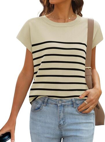 MIROL Women's Cap Sleeve Striped Tops 2024 Batwing Short Sleeve Summer Crewneck Tee Knit Casual Loose Shirts in Saudi Arabia