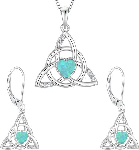 Celtic Knot Set for Women 925 Sterling Silver Endless Love Celtic Green Opal Dangle Earrings and Pendant Necklace Jewelry in Kuwait