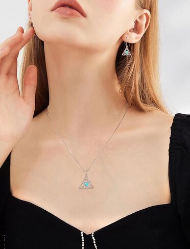 Celtic Knot Set for Women 925 Sterling Silver Endless Love Celtic Green Opal Dangle Earrings and Pendant Necklace Jewelry in Kuwait