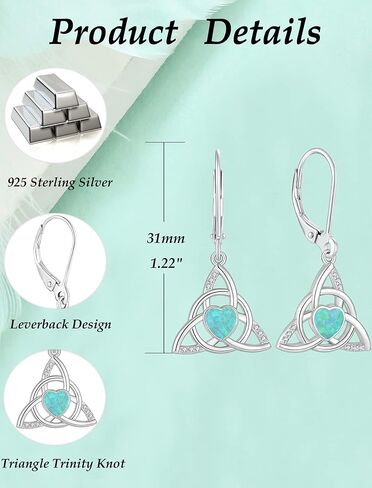Celtic Knot Set for Women 925 Sterling Silver Endless Love Celtic Green Opal Dangle Earrings and Pendant Necklace Jewelry in Kuwait
