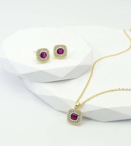 Vetieeimo مربع زركون وصيفة الشرف قلادة أقراط مجموعة مجوهرات للنساء الزفاف هدية عيد ميلاد اليومية in Kuwait