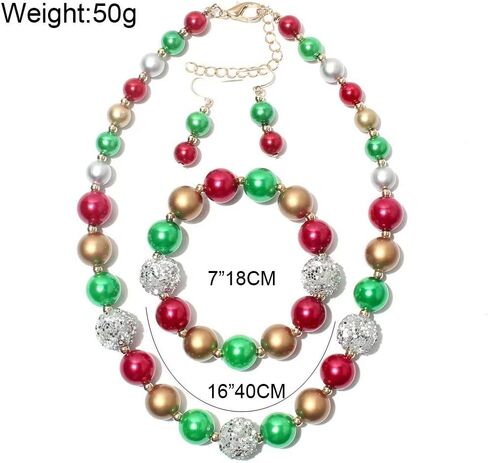 Azusa Sun 3 قطع عيد الميلاد الكبير مقلد اللؤلؤ بيان قلادة للنساء فتاة أحمر أخضر أقراط سوار عيد الميلاد مهرجان عطلة مجموعة مجوهرات هدايا عيد الميلاد - A in Kuwait