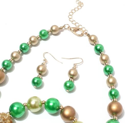 Azusa Sun 3 قطع عيد الميلاد الكبير مقلد اللؤلؤ بيان قلادة للنساء فتاة أحمر أخضر أقراط سوار عيد الميلاد مهرجان عطلة مجموعة مجوهرات هدايا عيد الميلاد - A in Kuwait