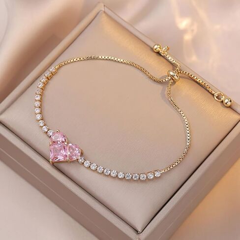 مجموعة مجوهرات على شكل قلب وردي، مجموعة أقراط على شكل قلب من الزركونيا المتلألئة، مجموعة أساور على شكل قلب جرلي، أقراط متدلية على شكل حب جرلي للنساء والفتيات في سن المراهقة in Kuwait