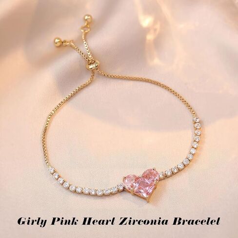 مجموعة مجوهرات على شكل قلب وردي، مجموعة أقراط على شكل قلب من الزركونيا المتلألئة، مجموعة أساور على شكل قلب جرلي، أقراط متدلية على شكل حب جرلي للنساء والفتيات في سن المراهقة in Kuwait