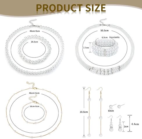 مجموعة مجوهرات Sanfenly مكونة من 9 قطع من اللؤلؤ مع 3 قطع من قلادة اللؤلؤ الصناعي، 3 قطع من سوار اللؤلؤ، 3 أزواج من أقراط اللؤلؤ من عشرينيات القرن العشرين إكسسوارات اللؤلؤ المقلد مجوهرات لؤلؤ الزفاف هدية عيد الميلاد للنساء والأم والزوجة in Kuwait