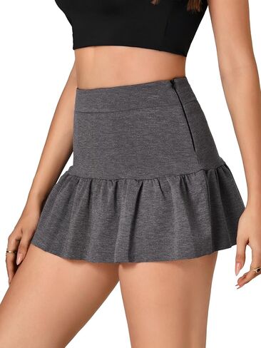 Rooscier Women's Tiered Ruffle Ruched Flared High Waisted Sexy Skater Mini Skirt in Saudi Arabia