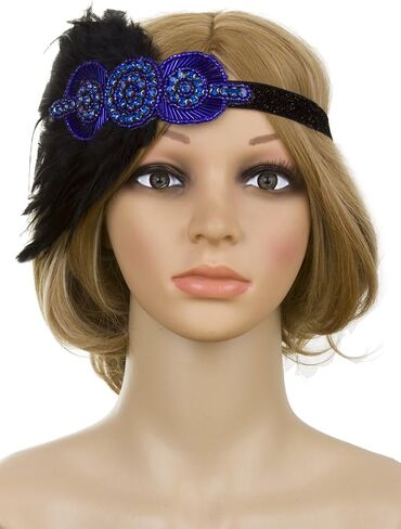 Vijiv Vintage Black Silver Headpiece Flapper Headband 1920s in Kuwait