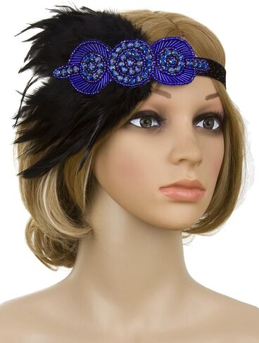Vijiv Vintage Black Silver Headpiece Flapper Headband 1920s in Kuwait