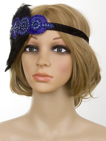 Vijiv Vintage Black Silver Headpiece Flapper Headband 1920s in Kuwait