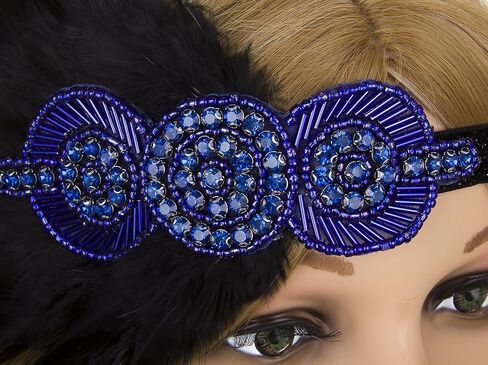 Vijiv Vintage Black Silver Headpiece Flapper Headband 1920s in Kuwait