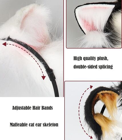 Cat Wolf Ears Headband Long Fur Handmade Cute Headwear Animal Furry Hair Hoop Fancy Cosplay Costume Accessories in Saudi Arabia