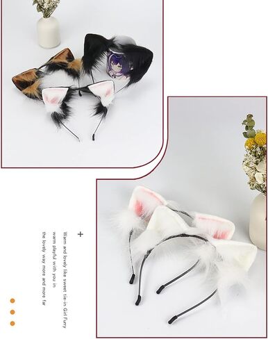 Cat Wolf Ears Headband Long Fur Handmade Cute Headwear Animal Furry Hair Hoop Fancy Cosplay Costume Accessories in Saudi Arabia
